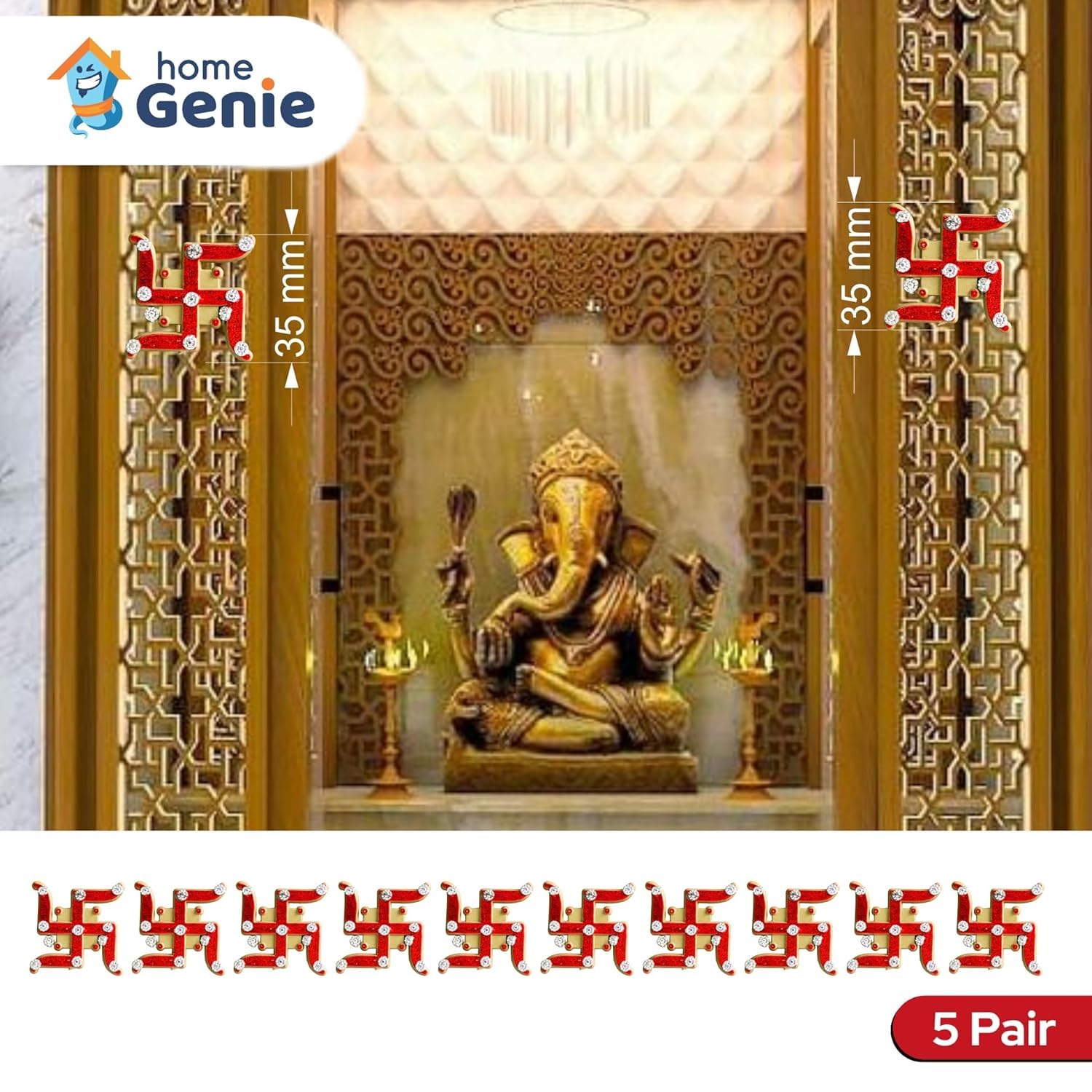 Home Genie Plastic Swastik Stickers for Home,Office and Temple Entrance, Multicolor, Pack of 5 - Image 2