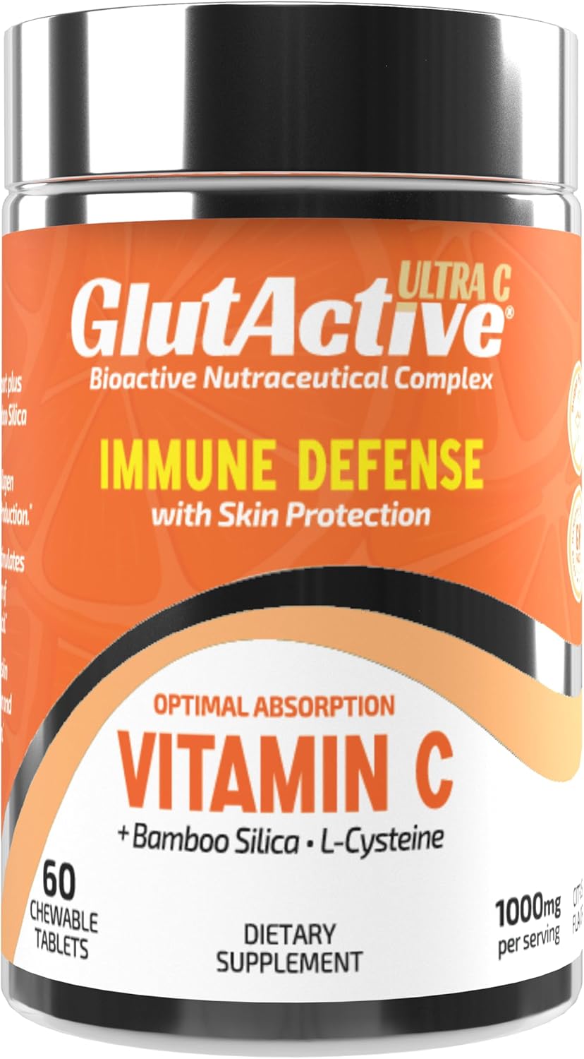 Ultra Vitamin C 1,000mg | Immune Support & Collagen Builder | High Absorption Ascorbic Acid with Cysteine & Bamboo Silica | Powerful Antioxidant | 60 Chewable Tablets (Pack of 1) (60)