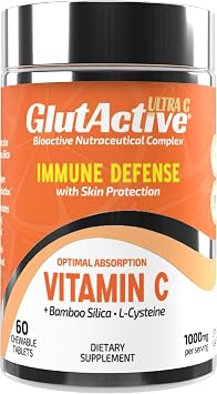 Ultra Vitamin C 1,000mg | Immune Support & Collagen Builder | High Absorption Ascorbic Acid with Cysteine & Bamboo Silica | Powerful Antioxidant | 60 Chewable Tablets Pack of 1 60