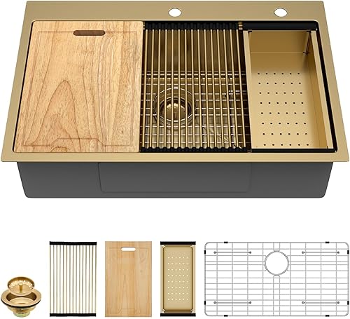 Miniatura 10 de Kichae - Fregadero de cocina de 28 x 22 pulgadas, estación de trabajo para fregadero de cocina de acero inoxidable con montaje superior