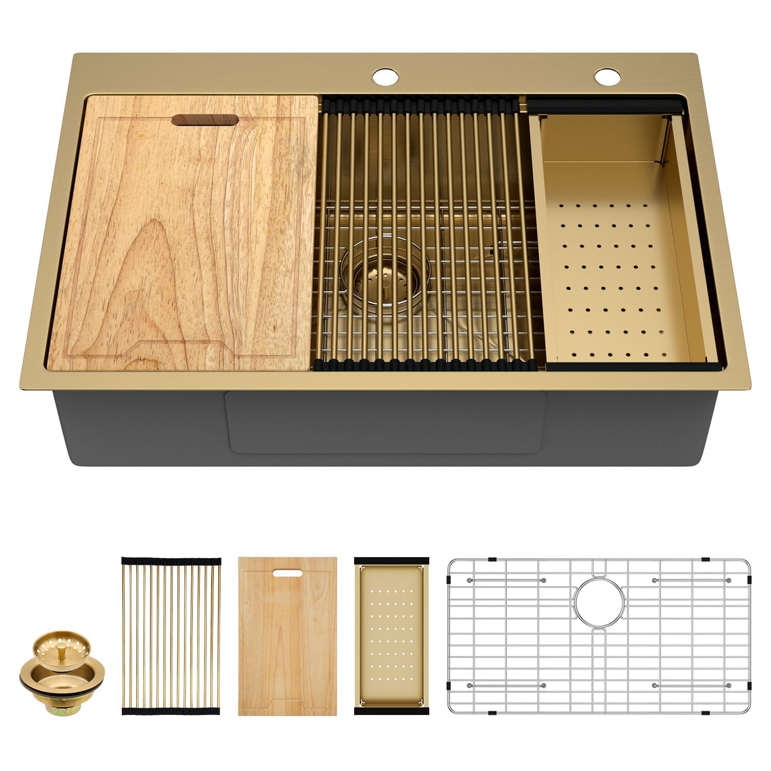 Kichae 33 Gold Drop In Kitchen Sink Stainless Steel 16 Gauge Workstation