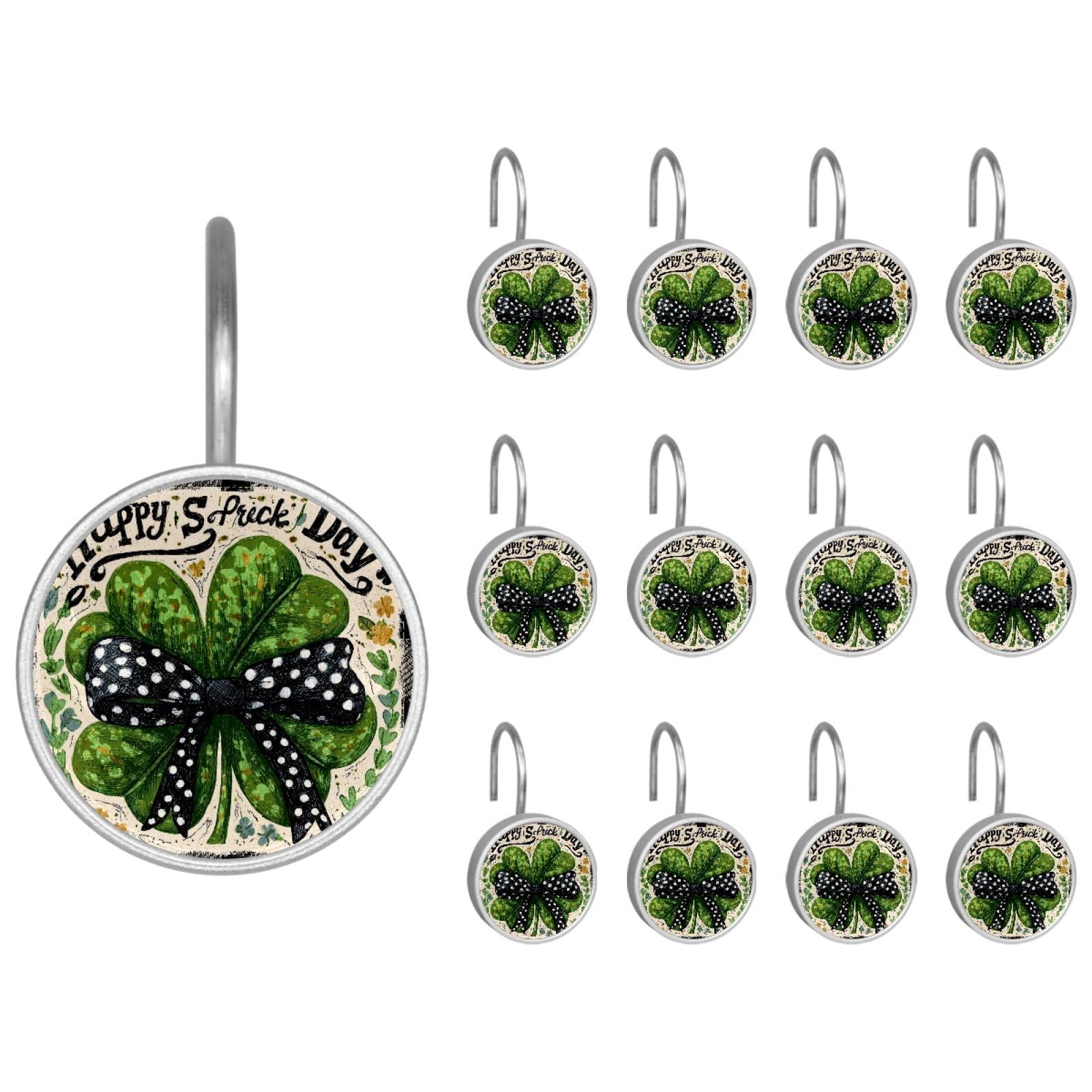 Happy St. Patrick's Day Decorative Shower Curtain Hooks Rings,Set of 12pcs Shower Curtain Hooks,Rustproof Decorative Shower Rings for Bathroom