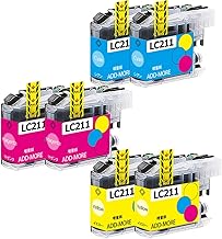 LC211-4PK Ink Cartridge for Brother LC211 LC211Y LC211C LC211M (Yellow, Shea, Magenta, 3 Colors, 6 Pack Extra Type) Compatible Models: DCP-J567N DCP-J968N, etc