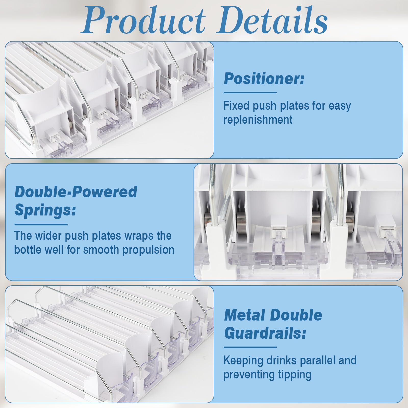 Fridge Organiser Drinks, 5 Rows Fridge Organiser Cans, Automatic Drink Organiser, Fridge Adjustable Width for 20 Cans (31 x 41 cm)