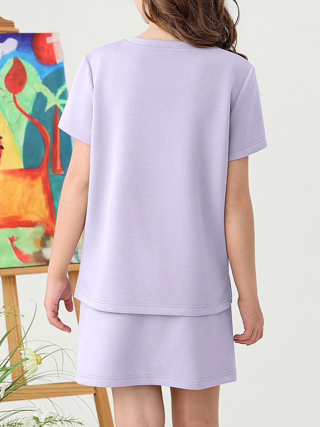 XMWEALTHY Girls Summer Outfits Skirt Set Casual Short Sleeve T-Shirt and Drawstring Skort with Pockets 2 Piece Clothing Sets