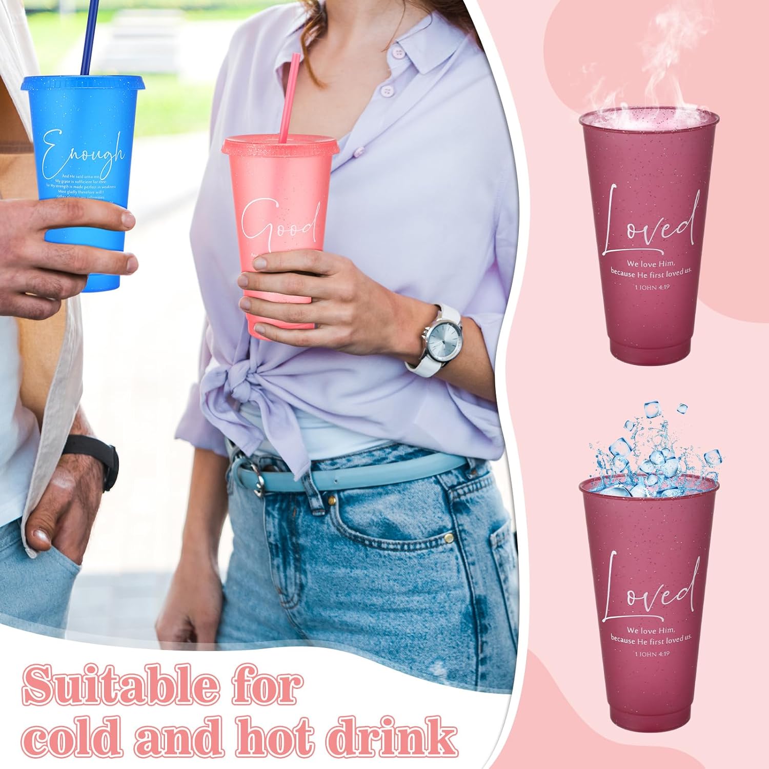 Havawish Inspirational Christian Gift Bible Verse Tumbler Bulk 24 oz Religious Plastic Drinking Cups with Lid Straw for Women's Day Mother Father Grandma Church Sunday School(24 Set,Colour) - Image 7