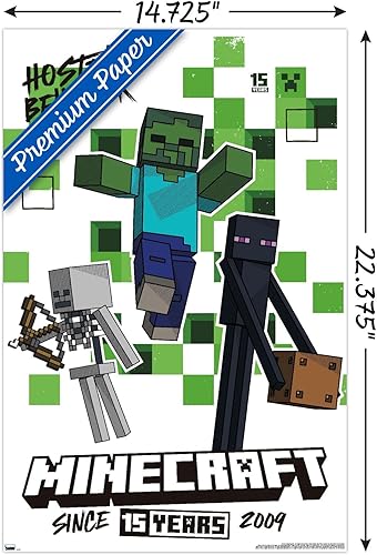Miniatura 3 de Trends International Minecraft 15th Anniversary - Hostile Behavior Wall Poster, 14.72" x 22.37", Premium Poster & Mount Bundle