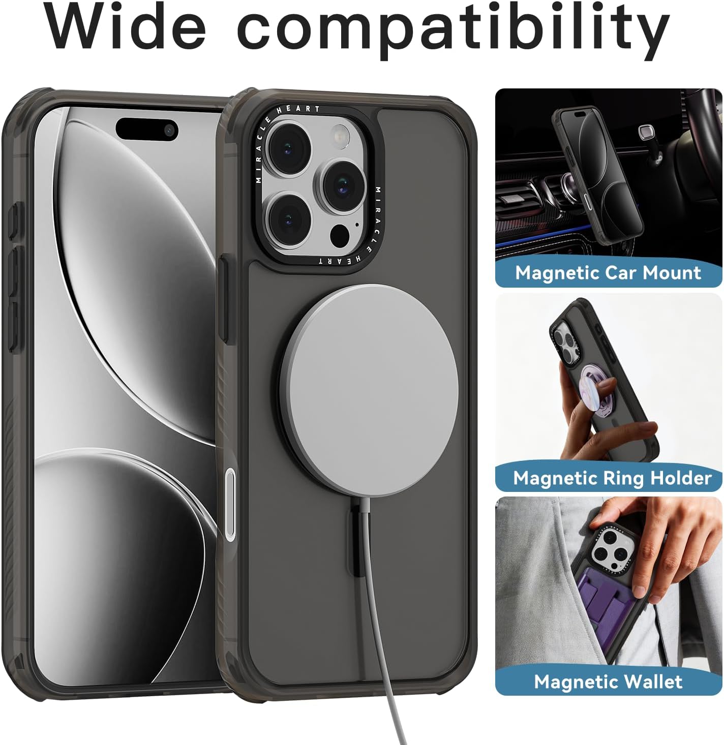 Magnetic for iPhone 16 Pro Max Case, Compatible with MagSafe, Camera Protection and Military Grade Drop Protection, Slim Translucent Matte Phone Case, Black - Image 4