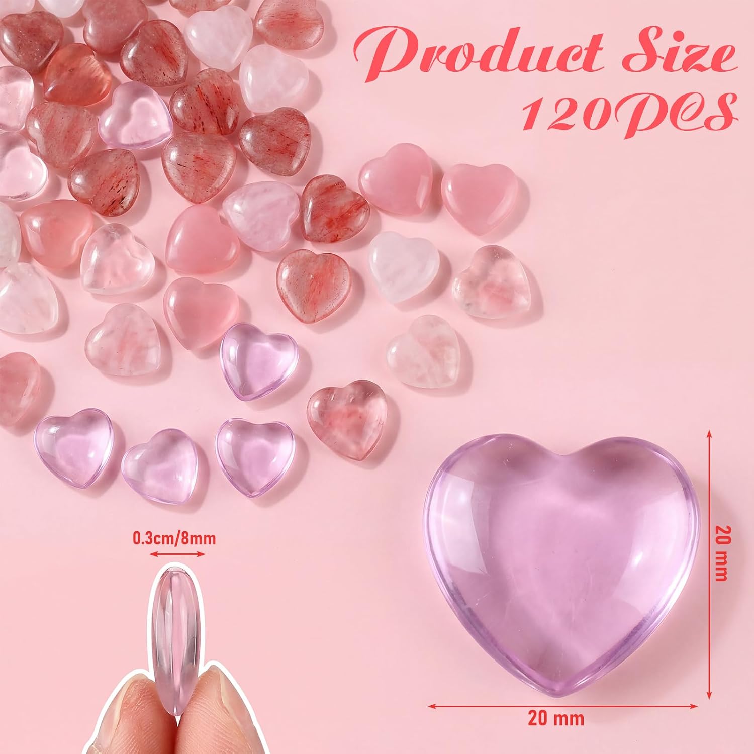 120 Pcs Pink Heart Crystals Stones Bulk Inspirational Worry Love Healing 0.8 Inch Red Pink Rose Quartz Stones Gift Heart Rock Pocket Polished Gems Crystal Gemstones Decor Gift for Women