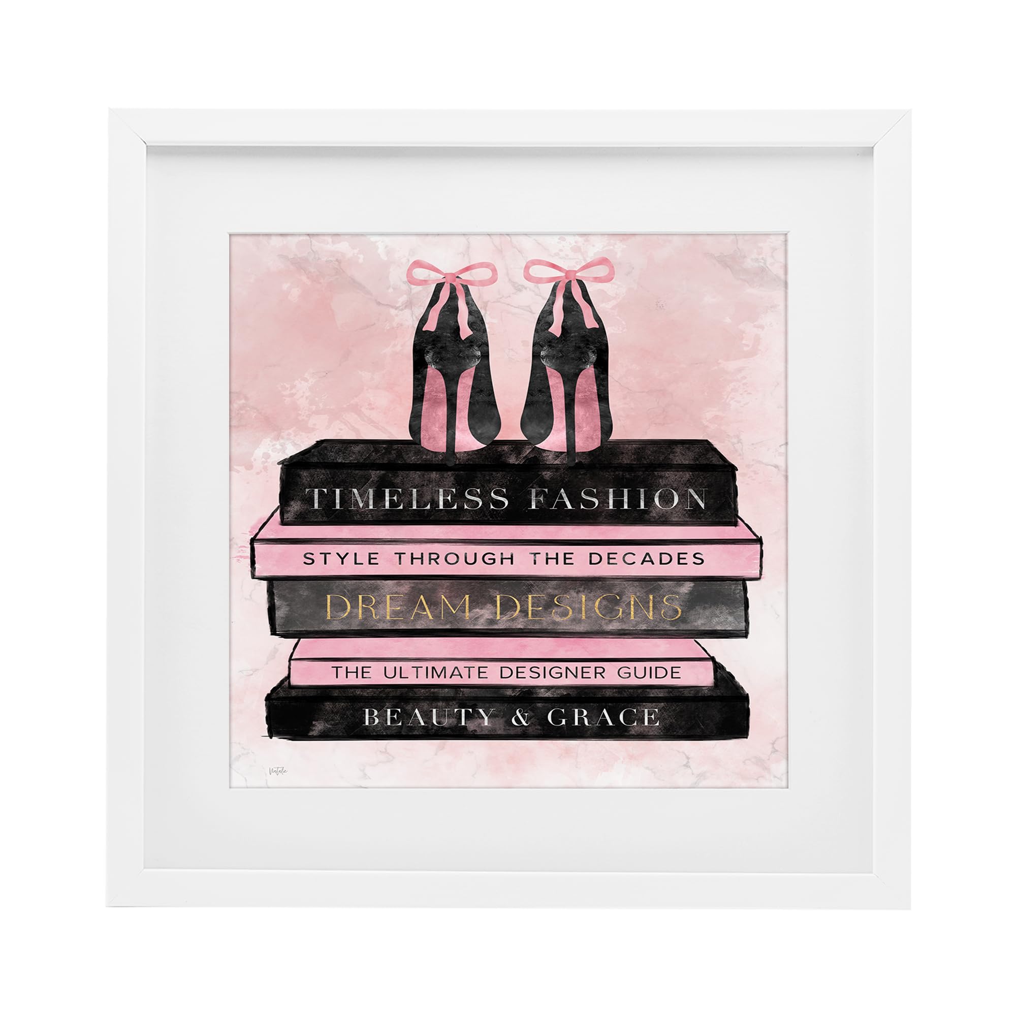 Stupell Industries Coastal White (Textured) 'Blush Fashion Book Stack'| Framed Print Under Glass