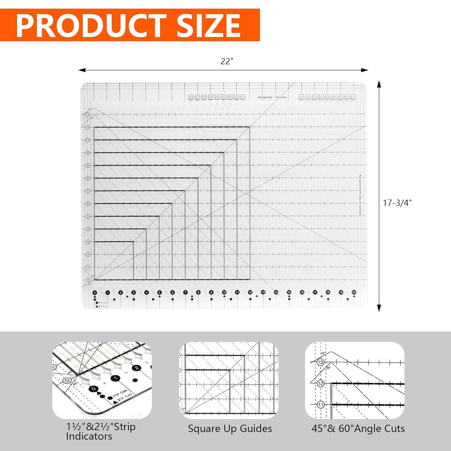 Upgrade 17-3/4 "x 22" Large Slotted Quilting Ruler, XL Slotted Quilting Ruler Durable Acrylic, Long Arm Sewing XL Rulers for Cutting and Stitching of Fabric Strips, Perfect Gift for Family or Friends