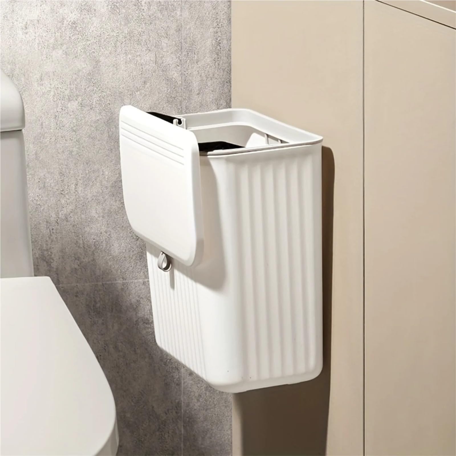 Cestino A Parete Pattumiera da Parete in Plastica, Design Quadrato Salvaspazio, Pattumiera da Bagno 2 in 1 con Porta Carta Igienica(L)