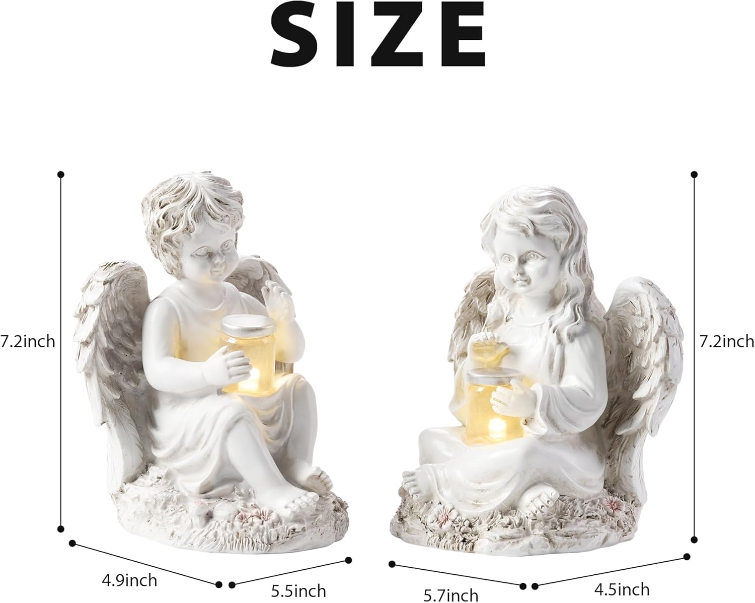 2 Pack Outdoor Angel Statue Garden Decor, Classic Solar Angel Figurine Decoration for Yard Art Indoor Porch Home Lawn Outside Light up Cherub Sculpture Guardian Wings Angel Memorial Gifts Christmas - Image 3