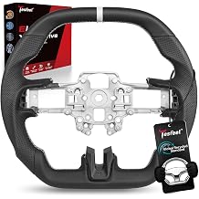Steering Wheel for Ford Mustang 2018-2023, Full Nappa Leather, Double D-Shape Flat Top & Bottom, White Stripe & Stitching, for EcoBoost, GT, Bullitt, Mach 1, GT350/GT350R