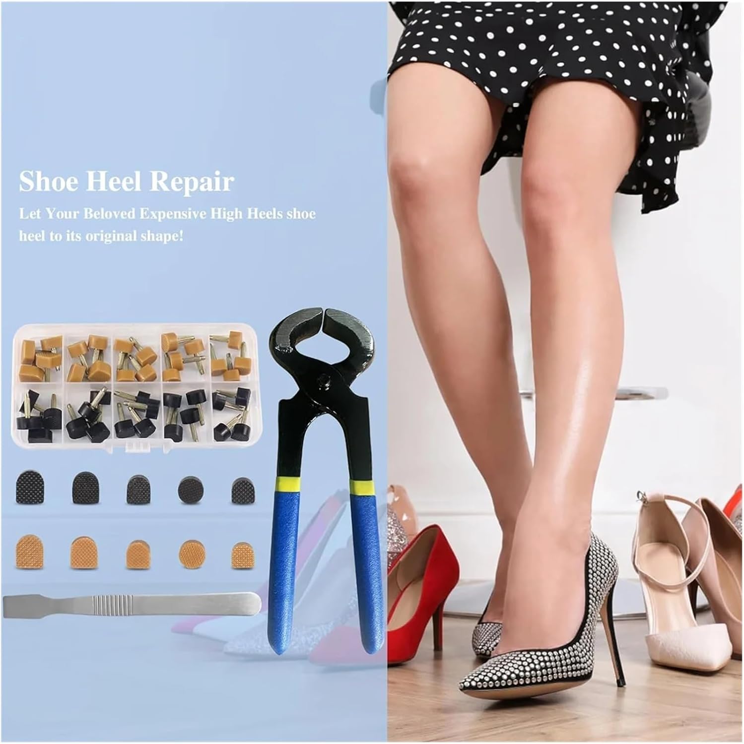 1 Sets Heel Repair Kit, Including A Cap, Disassembly Pliers, and Round and U-Shaped Toolboxes