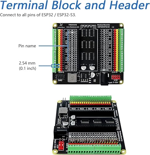 Miniatura 6 de Freenove Placa de ruptura para ESP32  ESP32-S3 WROVER WROOM, Escudo de bloque de terminales con cabecera de Pin, salidas de alimentación de 5 V 3.3