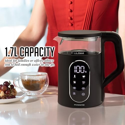 Miniatura 5 de OVENTE Hervidor eléctrico, calentador de agua de ebullición rápida de 1.7 L con pantalla táctil digital, exterior de doble pared al tacto frío, 5