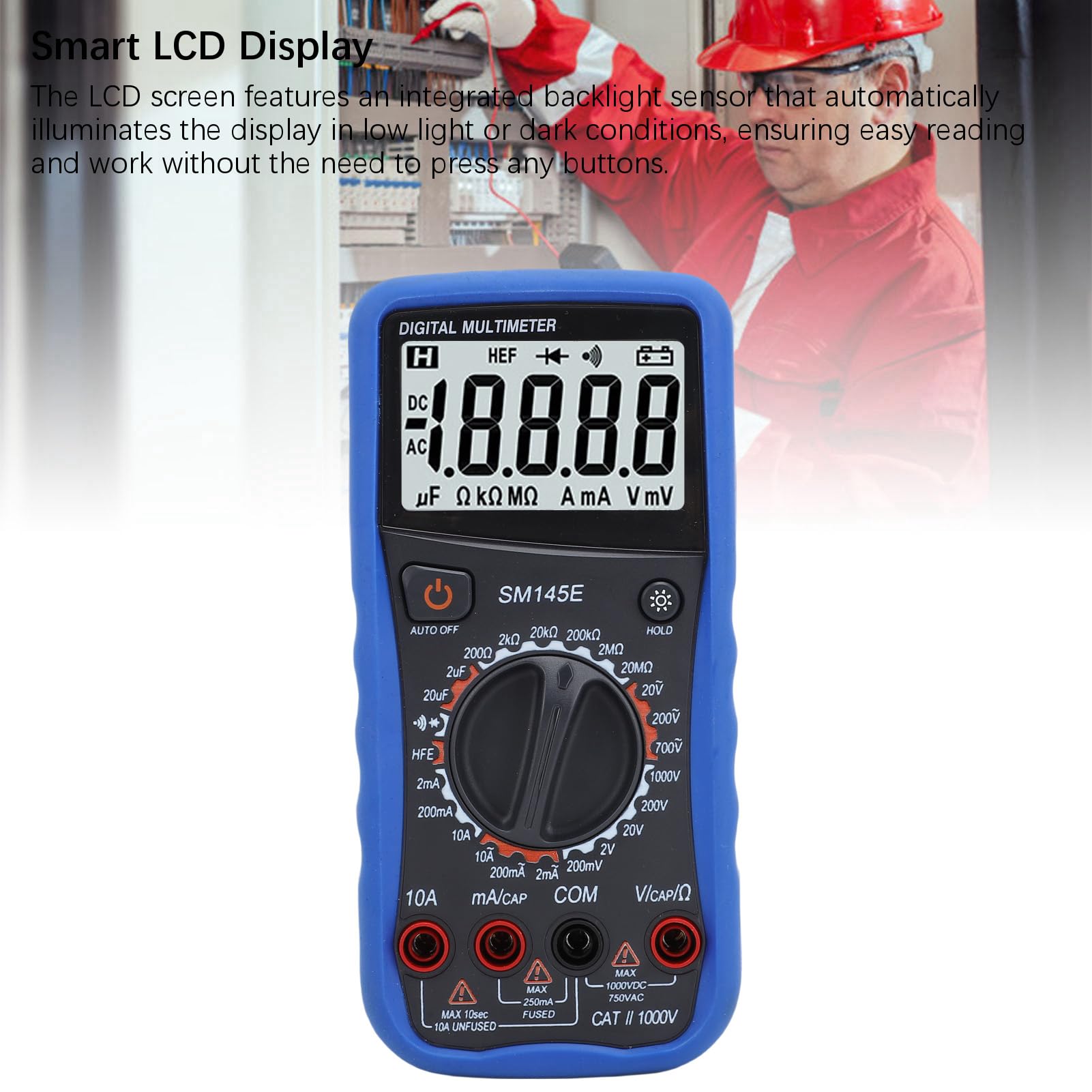 Jeffergarden Multimetro Digitale Tester di Tensione e Corrente in Gomma ABS Display LCD da 200 MV a 1000 V CA CC Capacità NCV con Supporto Posteriore per Elettricisti Controllo Circuito Domestico