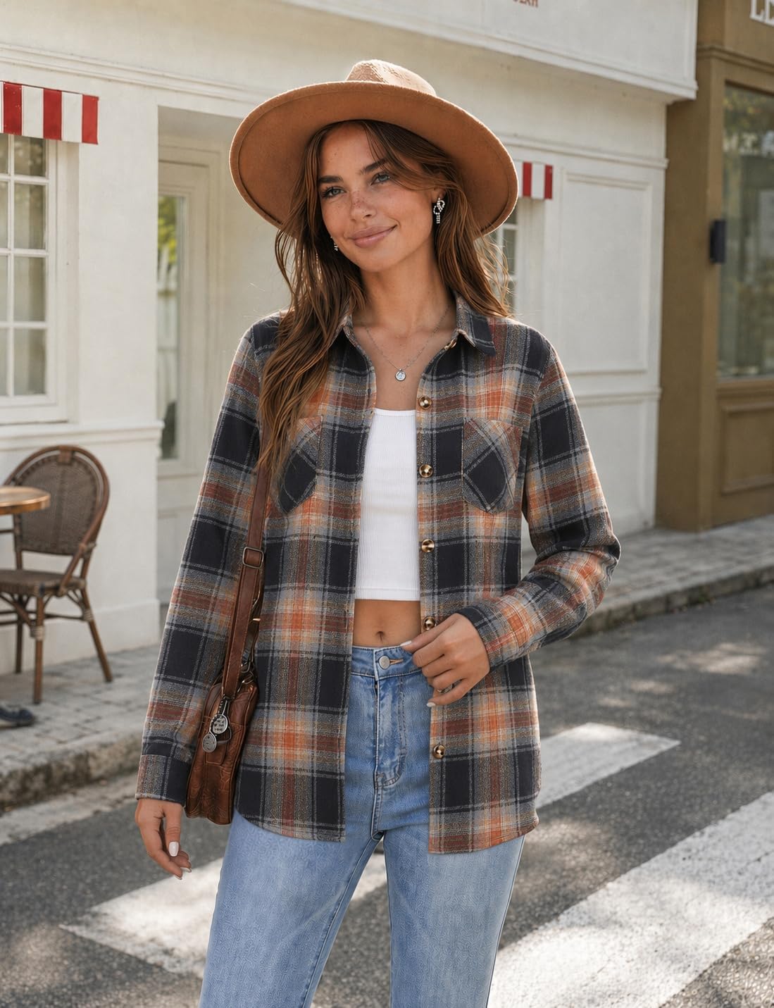 Zeagoo Womens Flannel Plaid Shirts Long Sleeve Button Down Tops Work Blouse