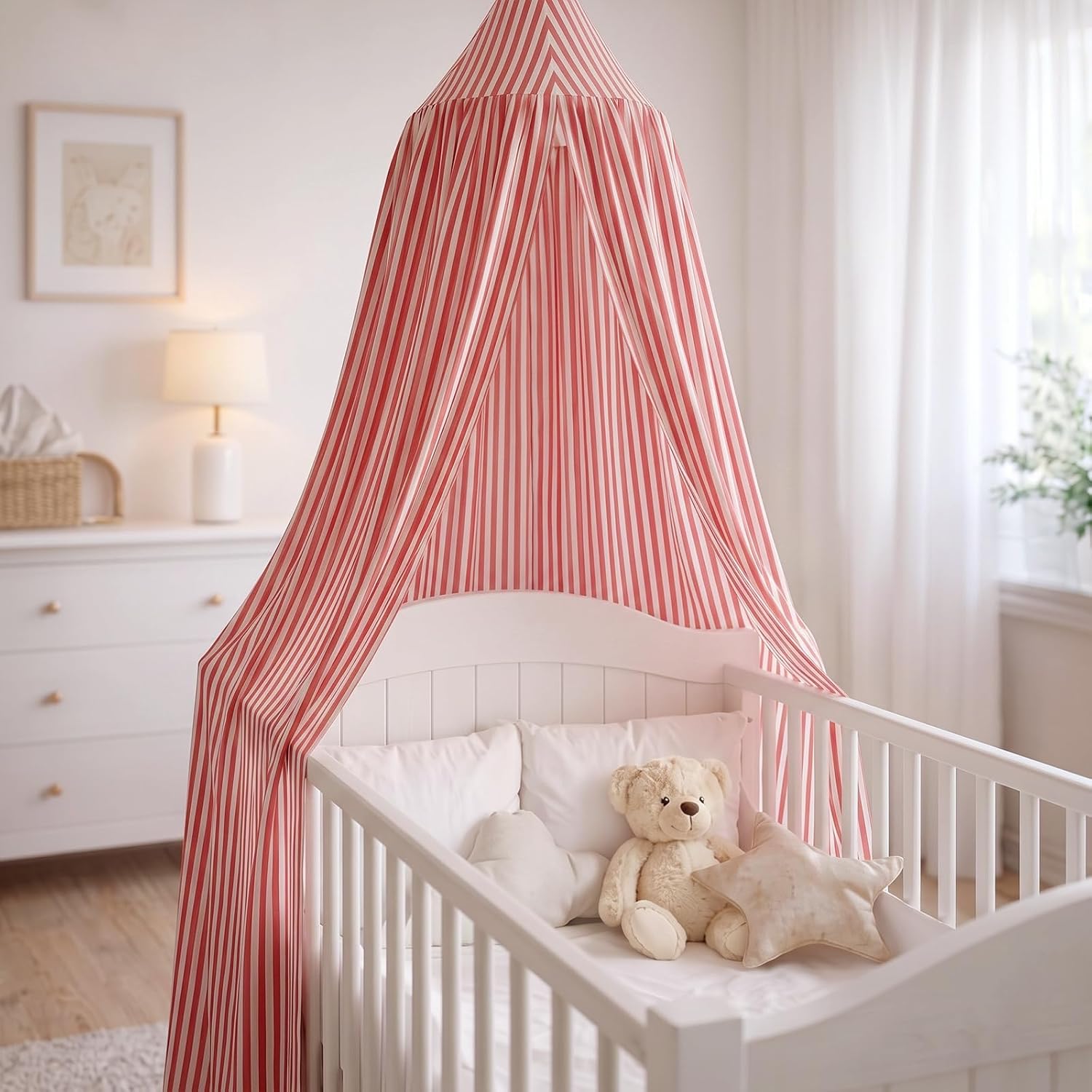 Breling Bed Canopy Tent for Kids 94.5 Inch Red White Reading Nook Canopy