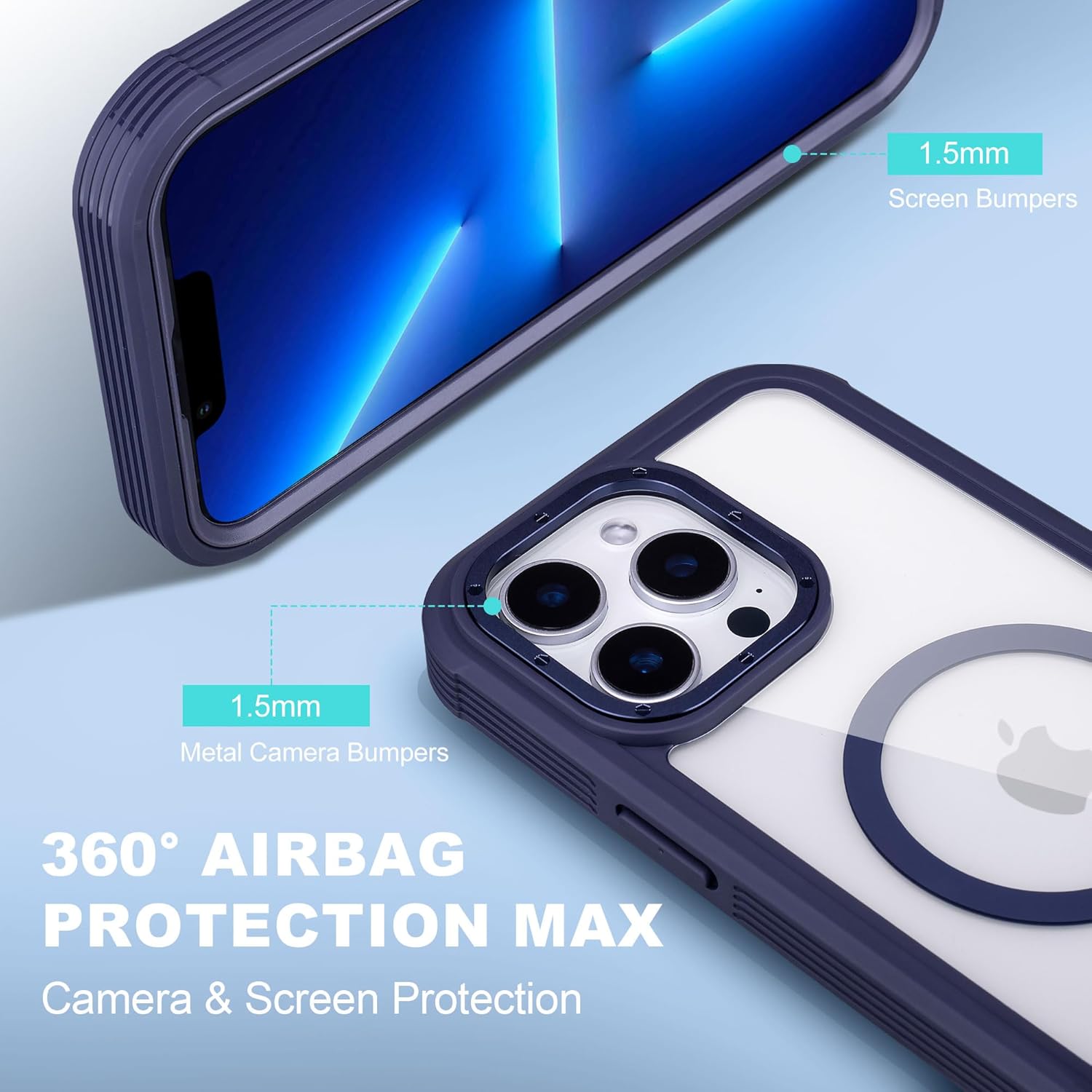 Defender for Clear iPhone 13 Pro Max Case with Belt Clip Holster, Compatible with MagSafe, Anti-Yellowing, Full-Body Phone Cover for iPhone 13 Pro Max Case (Clear & Blue) - Image 8