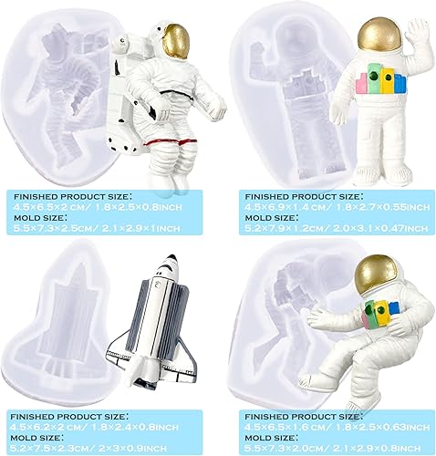 Miniatura 5 de Woohome 9 moldes de silicona para fondant de astronauta, moldes de silicona de astronauta de nave espacial para cupcakes de baby shower, decoración