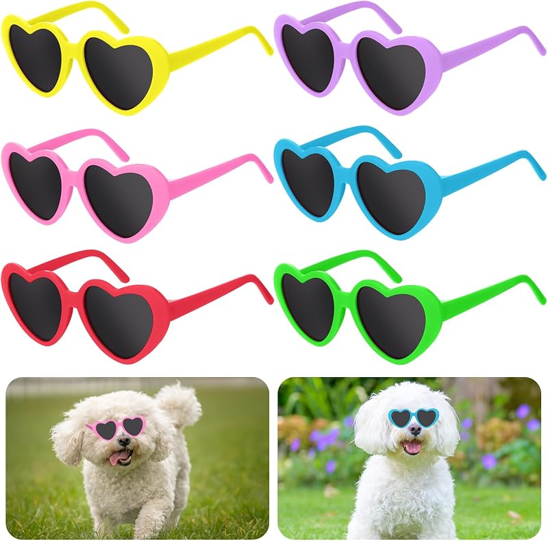 Óculos de Sol em Formato de Coração para Cães e Gatos Pequenos VioraWhite, Cores Variadas, Pacote com 6