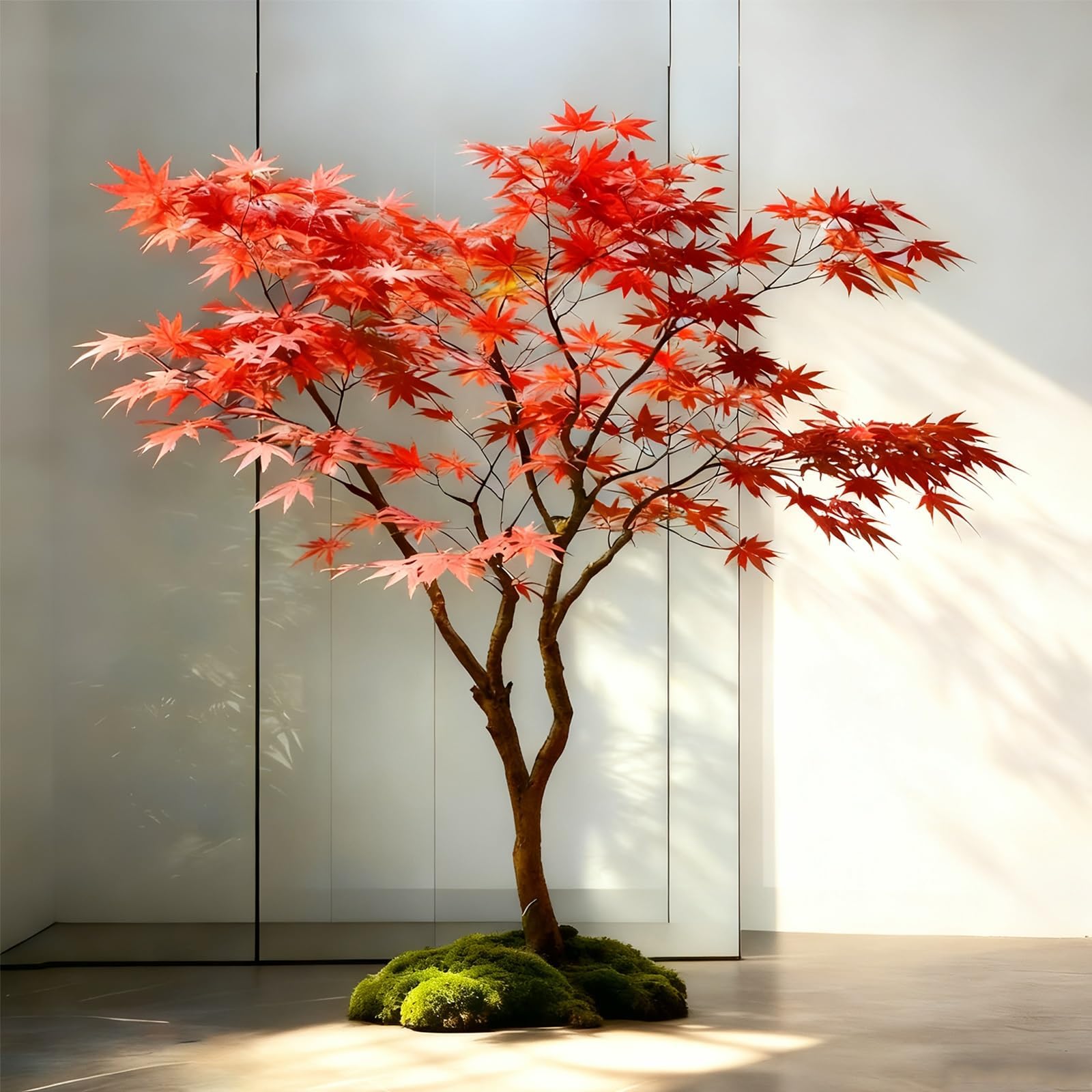 Artificial Red Maple Tree, Large Fake Plants Potted, Realistic Large Japanese Red Maple Artificial Tree, Housewarming Gift for New Home, Living Room, Office(150cm/59in)