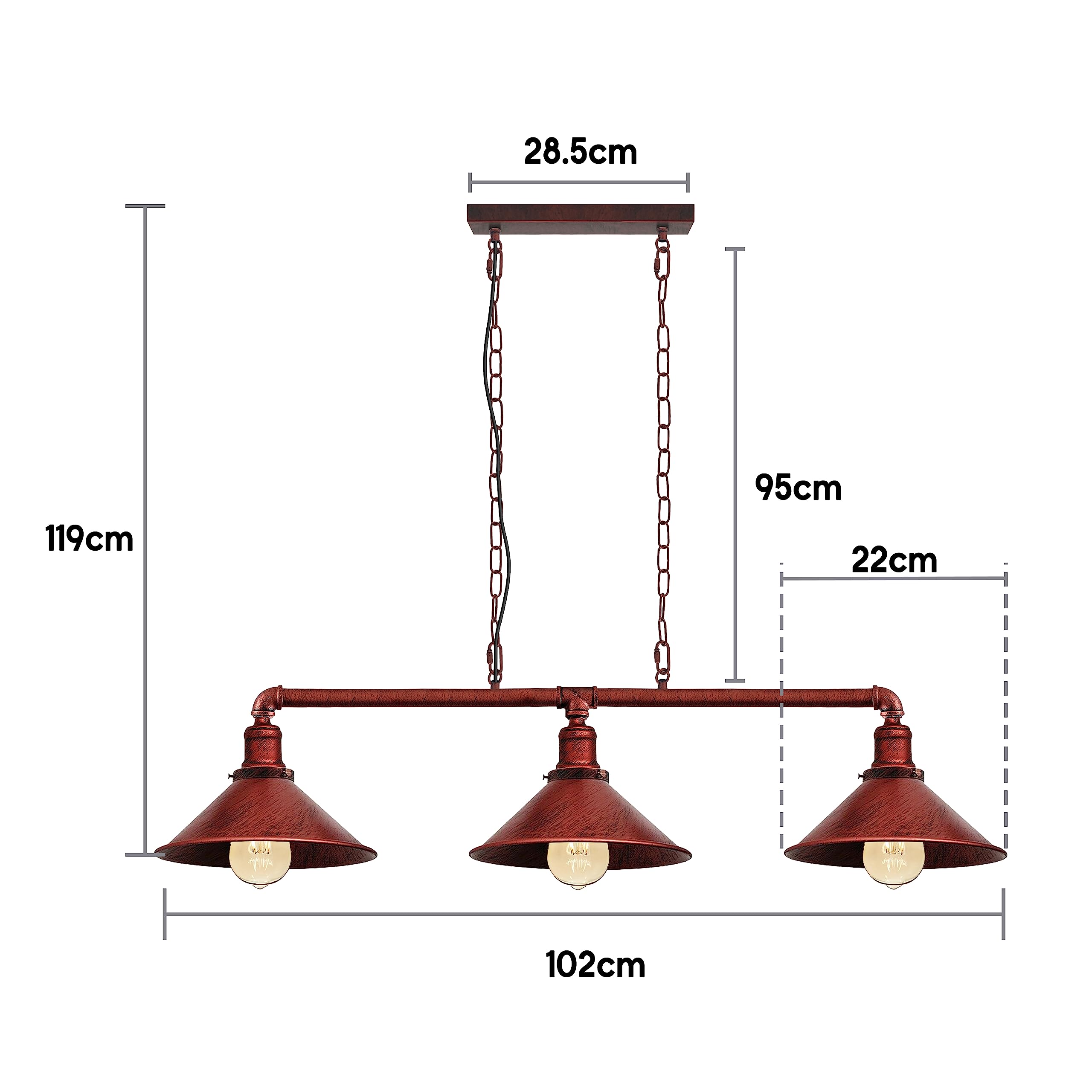 Steampunk 3-flammiger Metallrohr Kronleuchter mit verstellbarer Kette für Wohnzimmer - Bild 19 von 28