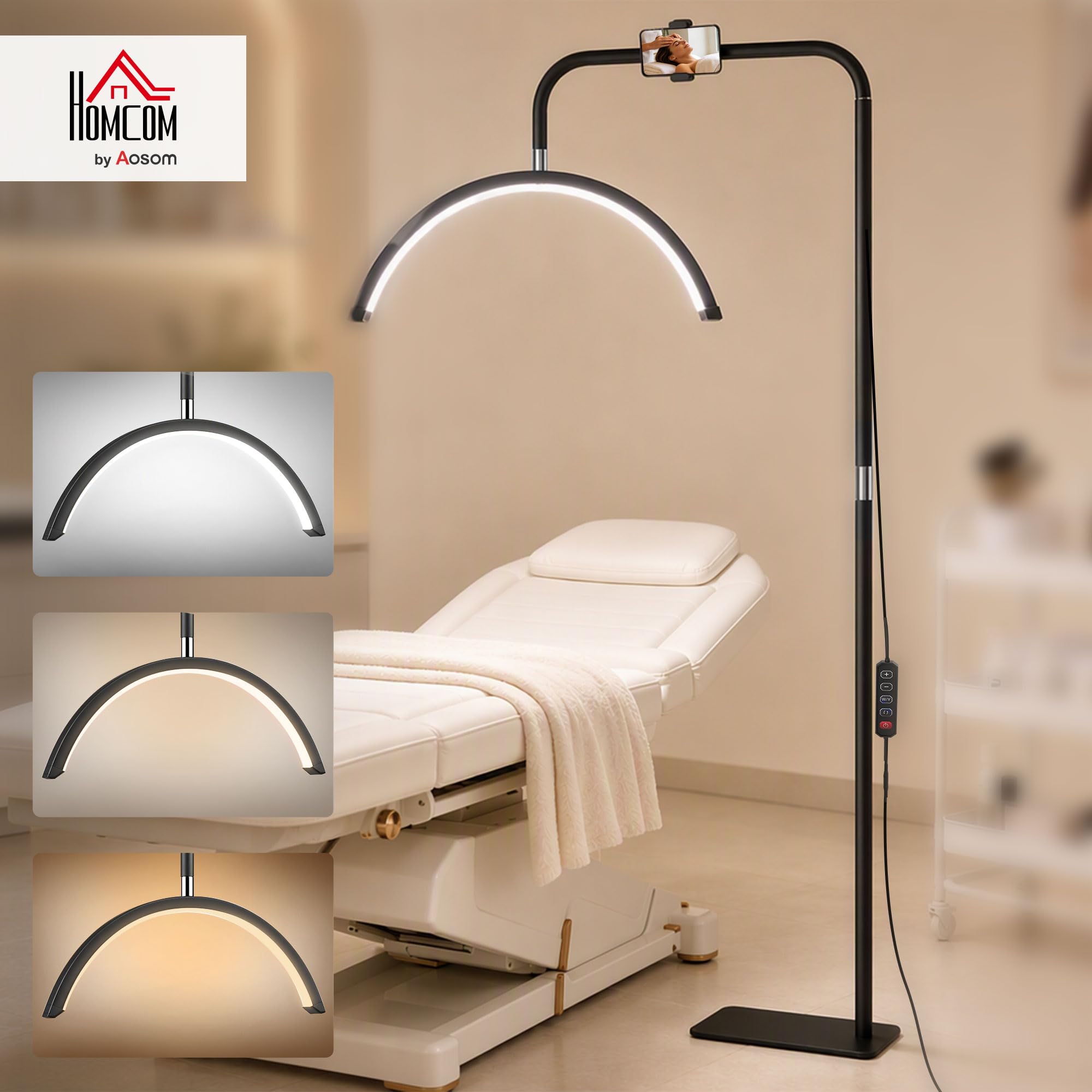HOMCOM Lampadaire LED Demi-Lune Rotative 350° Dimmable 36 W 4150LM Noir