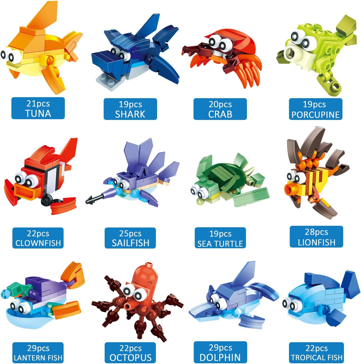 Party Favors for Kids Goodie Bags ,12PCS Mini Building Blocks Ocean Animal, Sea Creatures Building Blocks Set，Building Sets Stem Toys for Birthday Party Gift,Goodie Bags, Prize,Cake Topper