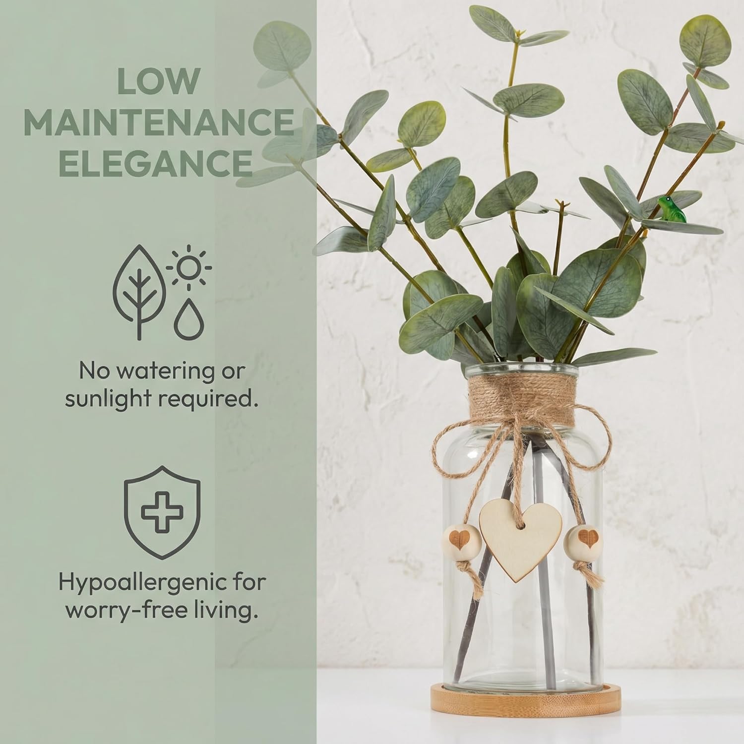 Artificial Eucalyptus Greenery Stems in Glass Vase,15" Doule Side 3D Fake Plants Eucalyptus Leaves faux Greenery for Centerpiece Table Decorations Home Room Decor office Desk Green Decor (Clear) - Image 3