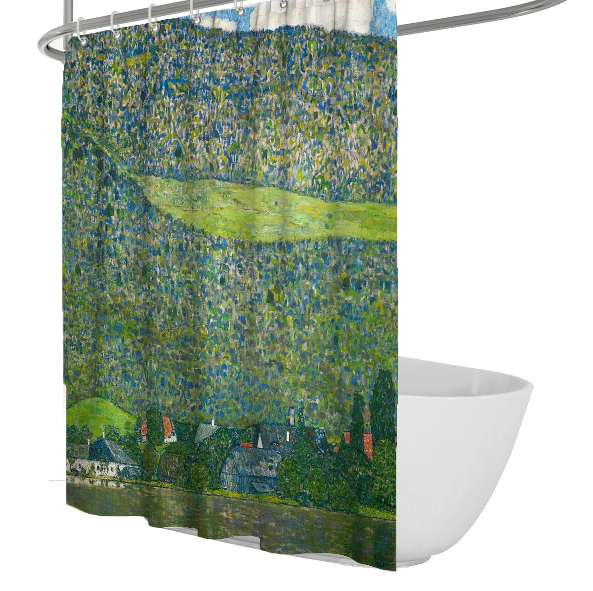 OLLIAR Home Green Forest Shower Curtain Cottagecore Country Cabin Mountain Scenery Shower Curtains for Bathroom Decor Washable Fabric with Hooks 240x180cm