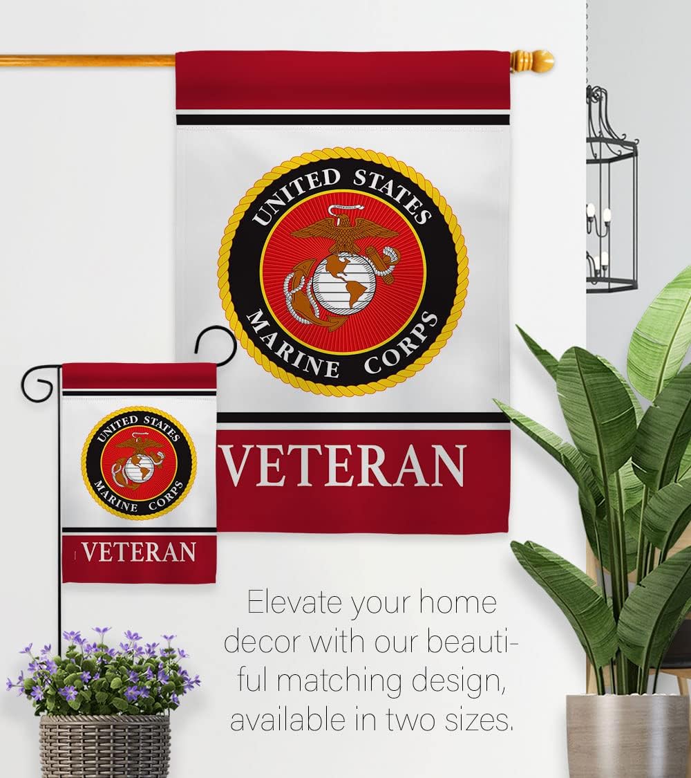 Marine Corps Veteran House Flag - Dowel Set Armed Forces USMC Semper Fi United State American Military Retire Official - Decoration Banner Small Garden Yard Gift Double-Sided Made in USA 28 X 40