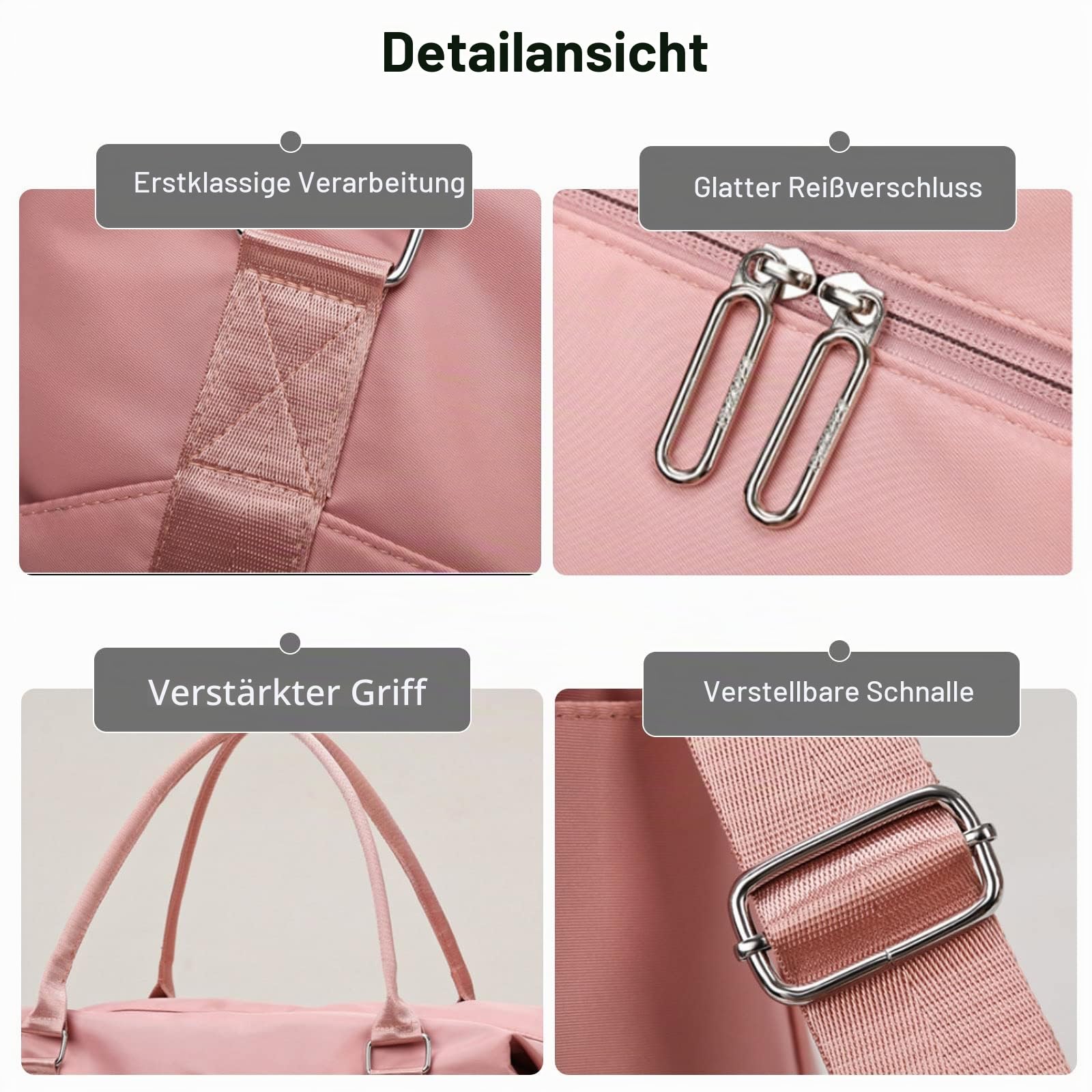 FANDARE Damen Reisetaschen Klassische Sporttaschen Herren Handgepäck Weekender Umhängetasche Übernachtung Kliniktasche Schwimmtasche Trainingstasche Handtasche für Reise Gym Flugzeug Rosa