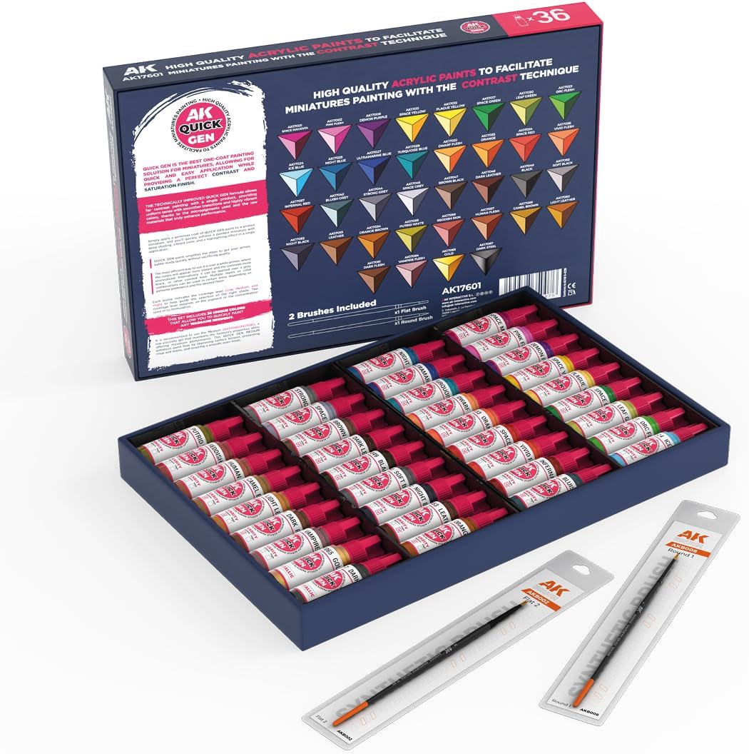 AK QUICK GEN SET AK17601 QUICK PAINT SET 36 COLORS (36x18ml + 2x brushes)