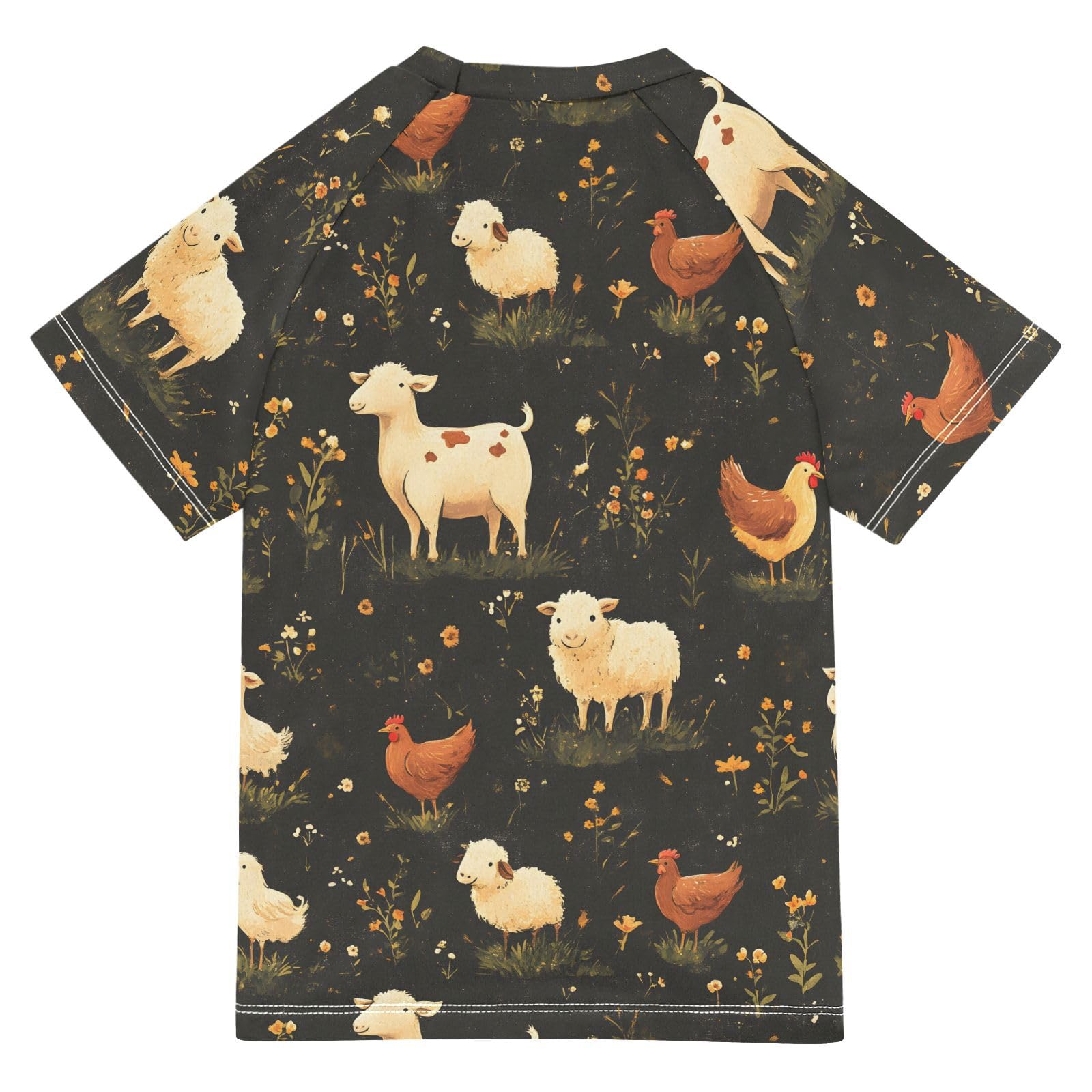 ALAZA Boys Rash Guard Swimming Shirt for Boys Short Sleeve Faim Cows Sheep Chickens UPF 50+ 5-6T