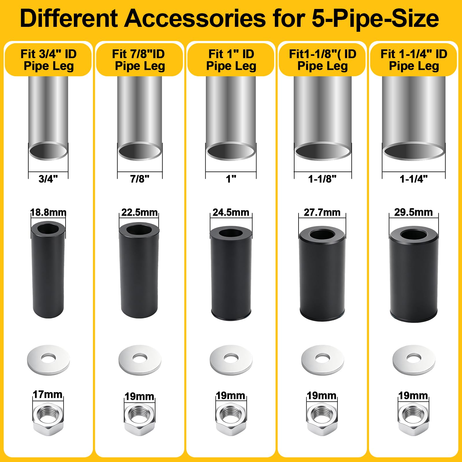Set di 4 ruote con stelo estensibile da 2 pollici, ruote per scaffalature in filo metallico con freno di bloccaggio, ruote girevoli adatte a gambe tubolari da 7/8", 1", 1-1/8" per tavoli, carrelli e