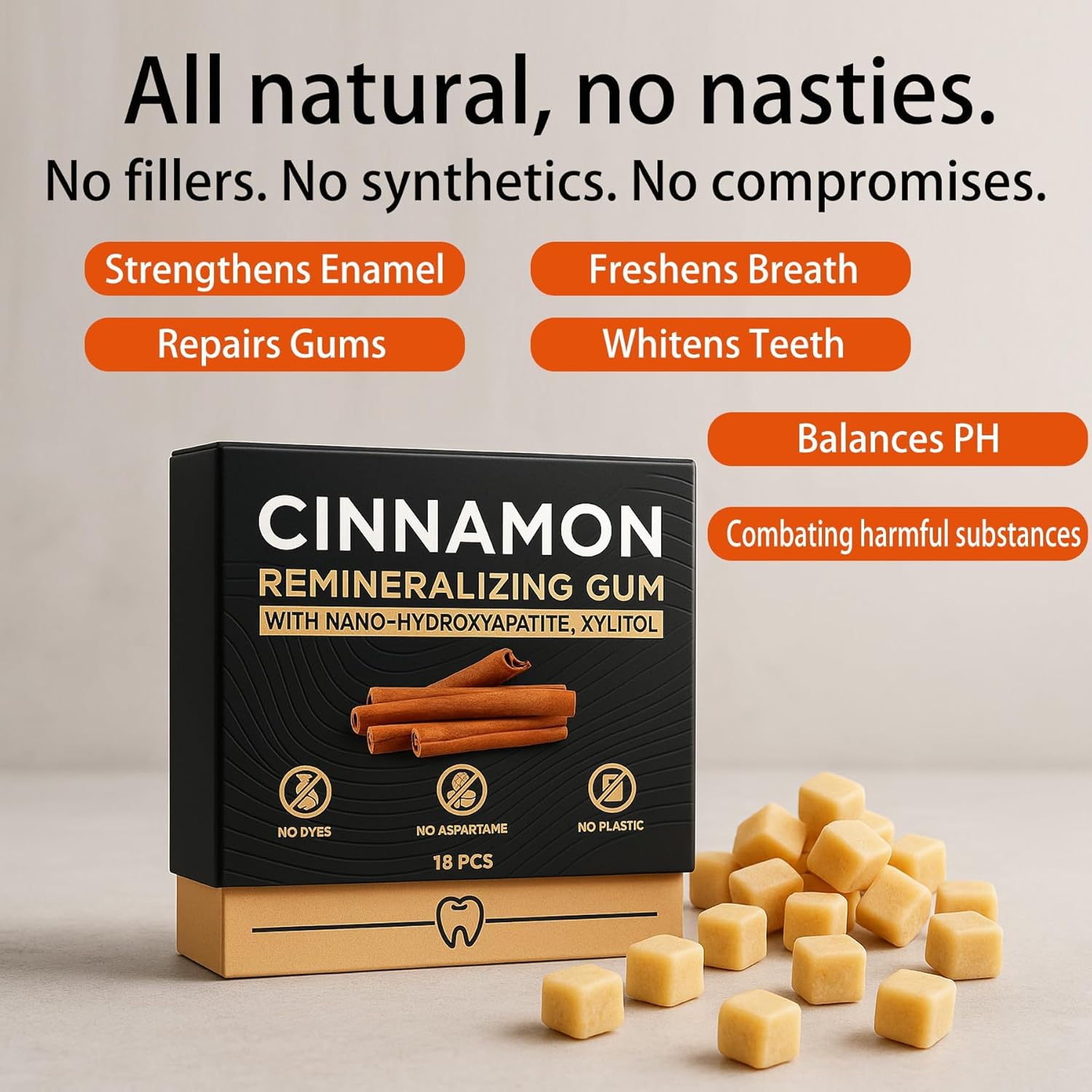 Cinnamon Remineralizing Gum with Nano Hydroxyapatite, Sugar-Free Xylitol and Tree Sap Blend for Daily Oral Freshness, Chewing Gum for Advanced Enamel Protection, No Gluten (2) - Image 3