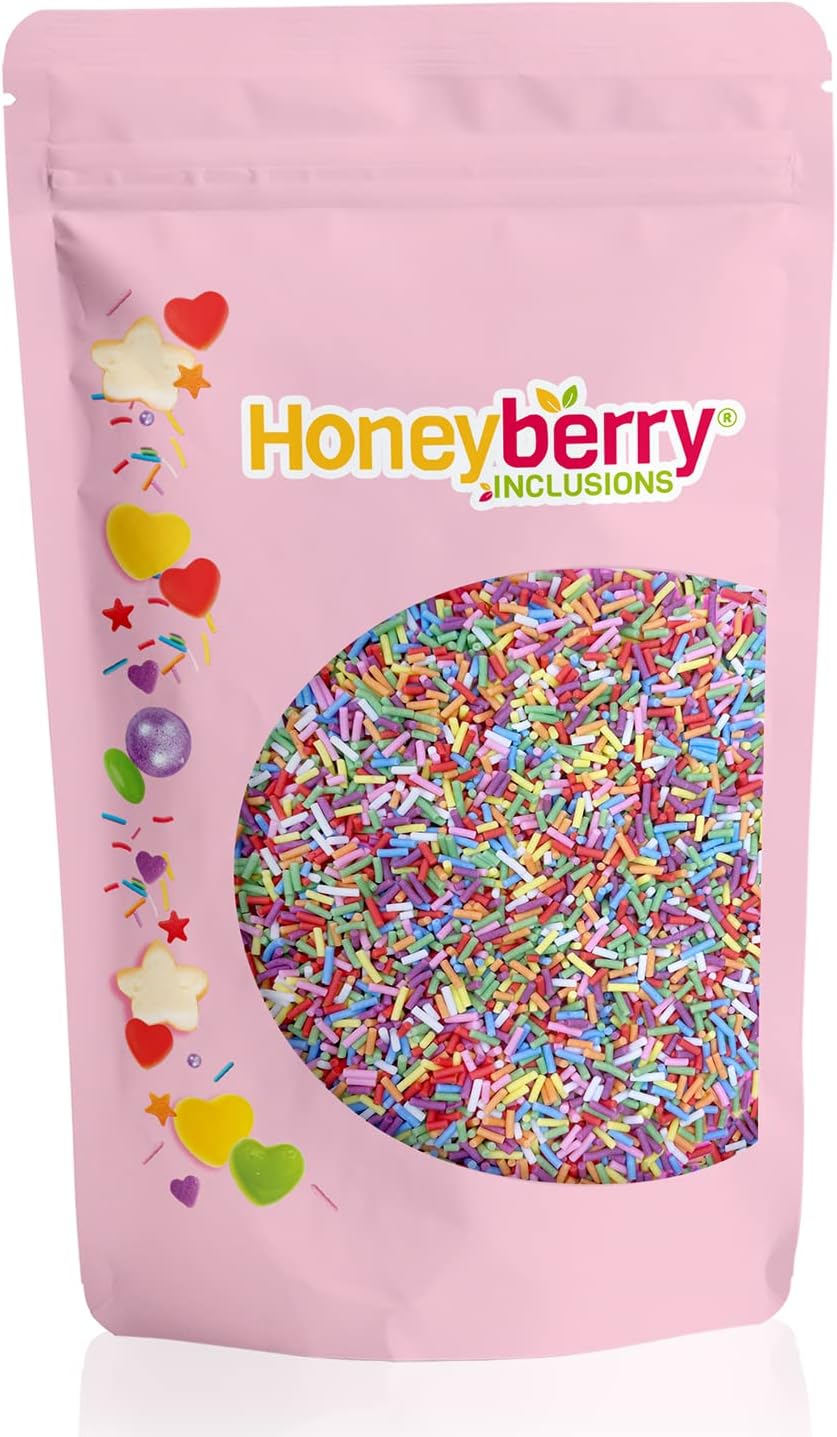 HONEYBERRY INCLUSIONS Small 8 Colour Sugar Strands Mix 200g - Premium Edible Decorating Vermicelli Sprinkles for Baking, Cupcake and Cake Decorations, Ice Cream, Dessert and Icing Decoration Toppers