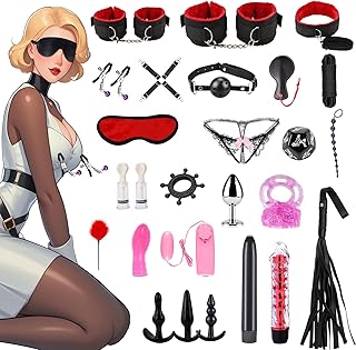 SM kit de bondage Oziral 26 pièces BDSM ensemble de bondage de lit sex toyspour pour couple ensemble bdsms set accessoires femme pour débutants avec ensemble de plug anal pour couples sex Rouge