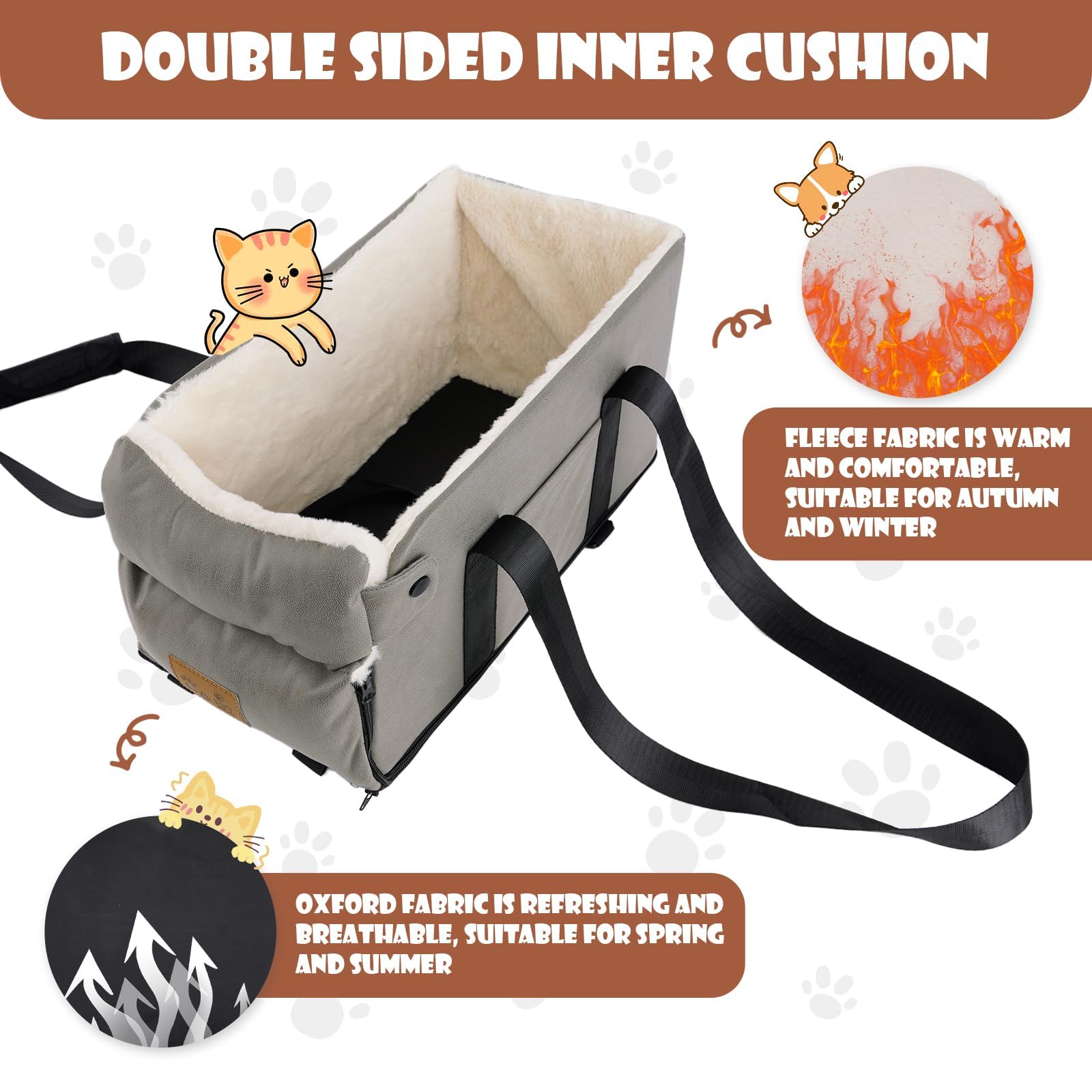 Dog Car Seat for Small Dogs Cats, Pet Travel Car Seat, Middle Console Dog Booster Box, Detachable Washable Center Console Pet Siting Armrest Booster for Puppy Cats Pets Up to 13.5lbs - image 6
