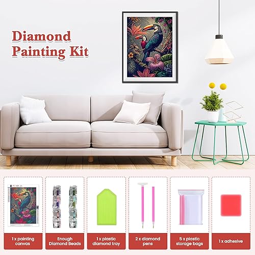 Miniatura 5 de RICUVED Kits de arte de diamantes para adultos, pájaros 5D, flores, kit de arte de diamantes de taladro redondo completo de puntos de diamante, kit
