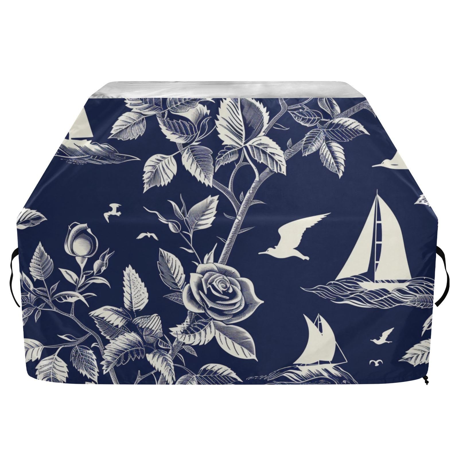 Ocean Beach Ocean Style Roses Outdoor Patio Grill Pokrowiec 158 cm Wodoodporny Wytrzymały odporny na rozdarcie odporny na blaknięcie materiał pokrowiec na grilla z regulowanym sznurkiem dla kurzu i