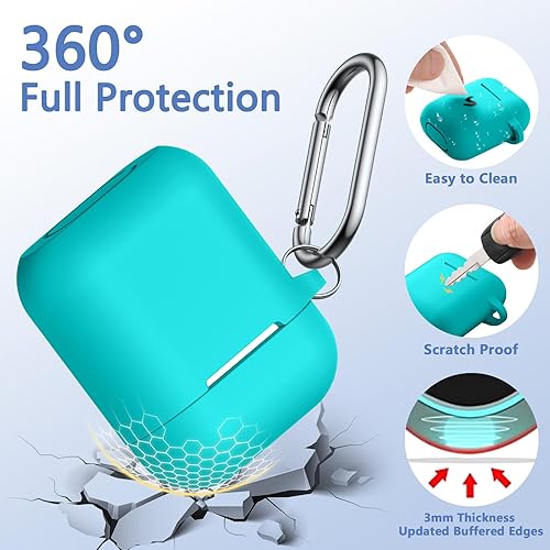 Miniatura 2 de Lerobo Funda protectora completa de silicona suave con kit limpiador y cable magnético antipérdida, para Airpods con llavero frontal LED visible,