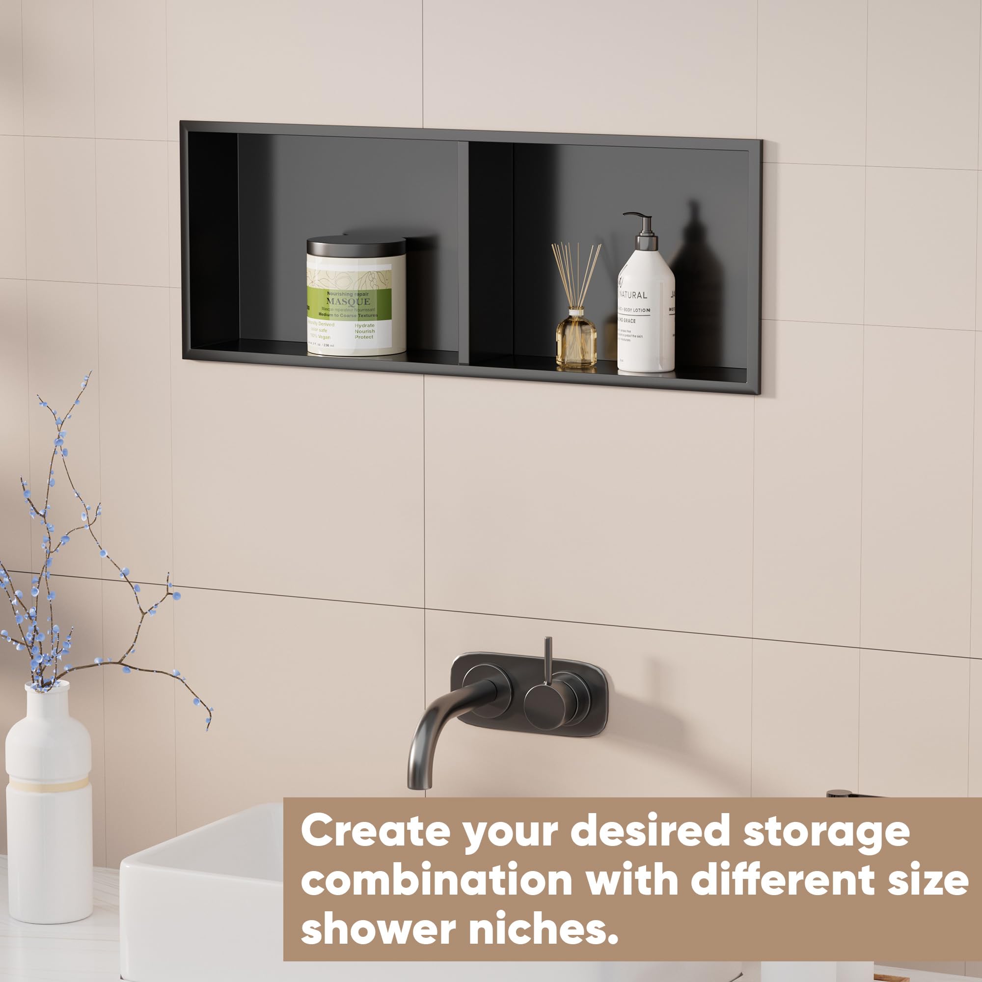 bimiti Nicho de pared de baño, negro, de acero inoxidable, organizador de doble estante de 70 x 28 x 12,5 cm, estante negro, almacenamiento de ducha para baño, cocina (1, doble capa)
