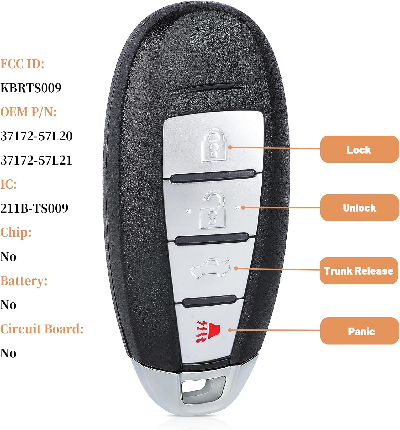 Keyecu Smart Key Fob Shell Replacement for Suzuki Kizashi 2010 2011 2012 Remote Car Key Fob Cover 4 Button FCC ID: KBRTS009 (Empty Shells)