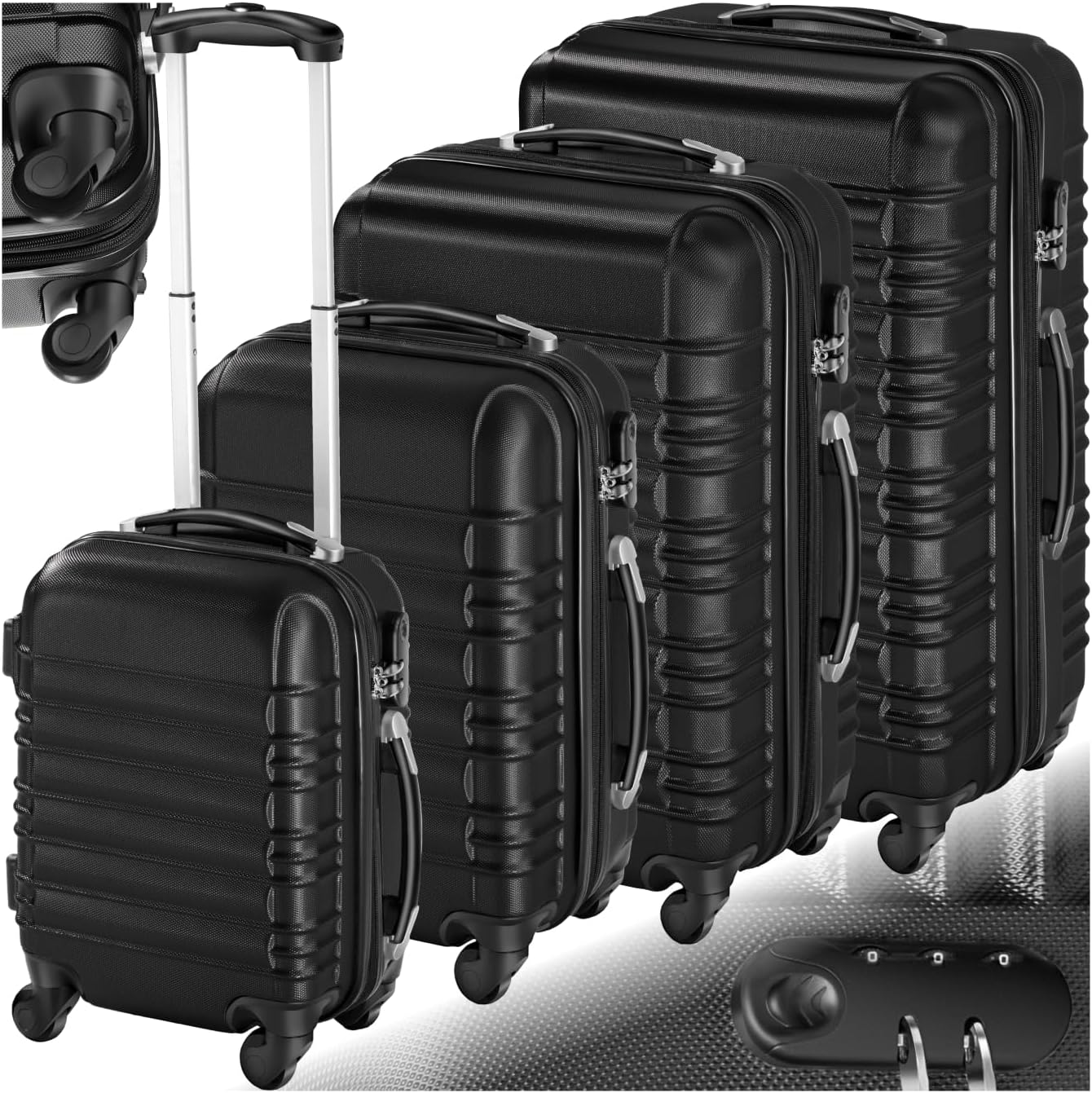 TecTake® Set de Valise de Voyage 4 Tailles Valise Grande Taille Valise Cabine Petite Valise Sacs de Voyage Valise Maternité ABS avec roulettes Pivotantes 360° Cadenas Poignée télescopique