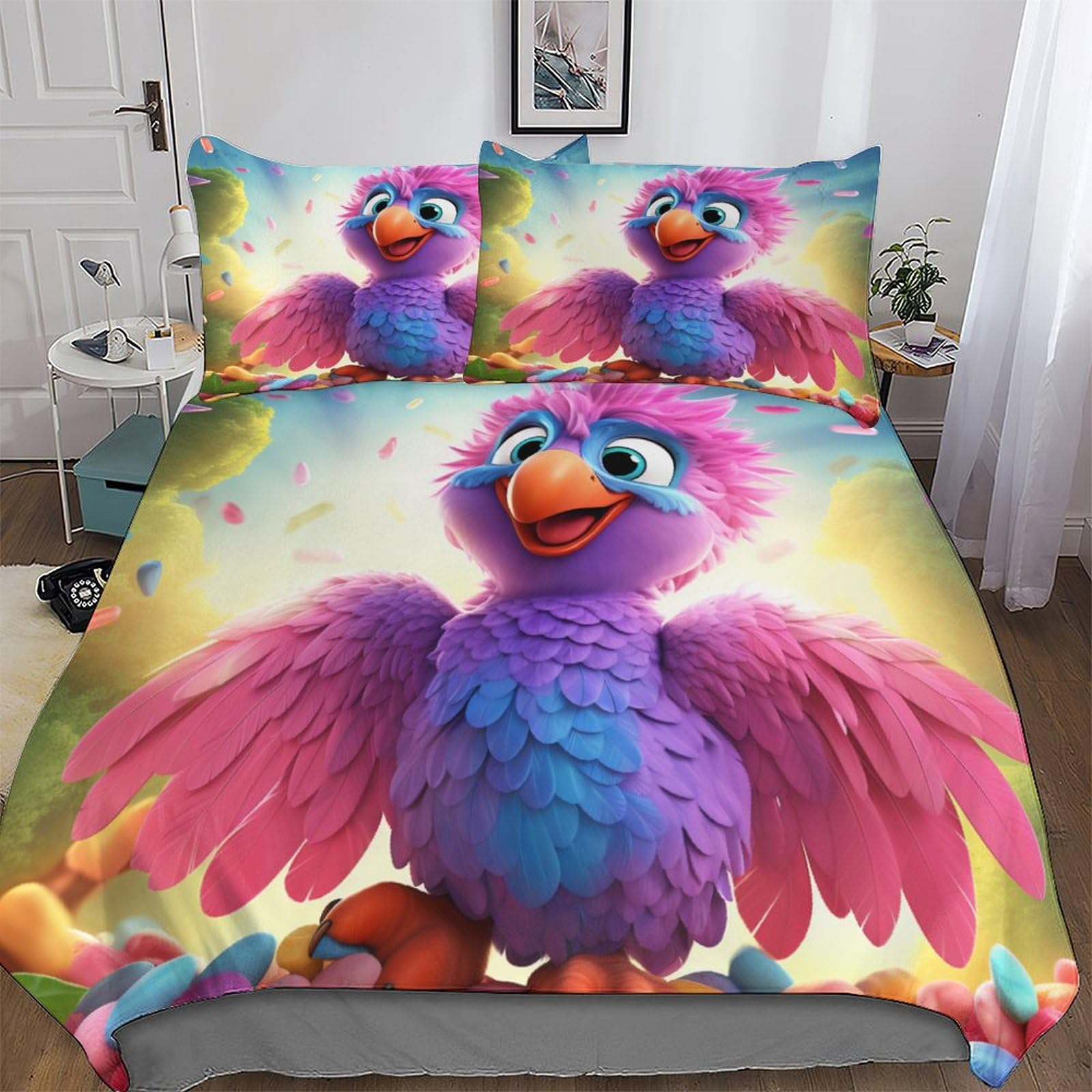 Housse de couette perroquet 220x240 cm avec taies d'oreiller en microfibre king size
