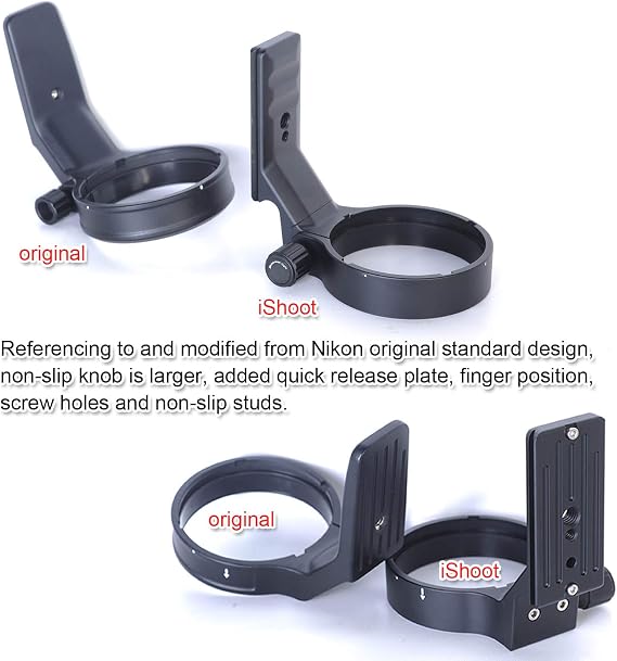 iShoot Lens Collar Compatible with Nikon AF-S NIKKOR 200-500mm f/5.6E ED VR, Lens Tripod Mount Ring Support Bracket Holder, Bottom is ARCA Fit Quick Release Plate for Tripod Ball Head ARCA-Swiss Type